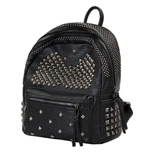 midremer women black pu leather studded backpack purse cute fashion punk rivet casual pack satchel school bags for girls ladies women (large)