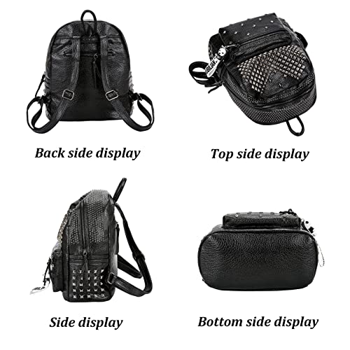 Midremer Women Black PU Leather Studded Backpack Purse Cute Fashion Punk Rivet Casual Pack Satchel School Bags for Girls Ladies Women (Large)