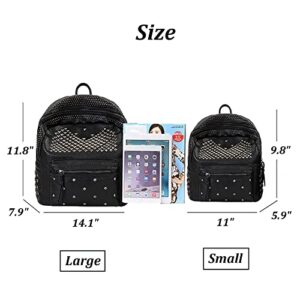 Midremer Women Black PU Leather Studded Backpack Purse Cute Fashion Punk Rivet Casual Pack Satchel School Bags for Girls Ladies Women (Large)