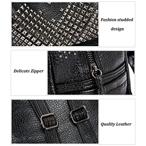 Midremer Women Black PU Leather Studded Backpack Purse Cute Fashion Punk Rivet Casual Pack Satchel School Bags for Girls Ladies Women (Large)