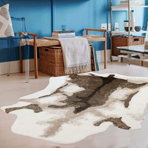 koobayr faux cowhide rug 5×6 feet – cow print rug – synthetic cowhide and western decor rug – cow rugs for living room bedroom & office machine washable rug