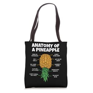 anatomy of a pineapple swinger funny upside down pineapple tote bag