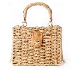 Handwoven Rattan vintage purse Bag Natural Chic Casual Handbag Beach Sea tote Basket Straw vacation Bag (Brown)