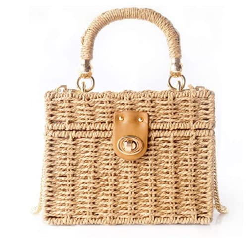 Handwoven Rattan vintage purse Bag Natural Chic Casual Handbag Beach Sea tote Basket Straw vacation Bag (Brown)