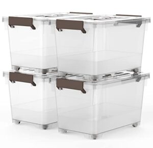 17 quart clear storage latch box/bin, 4-pack plastic stackable box organization with wheels latching handle and lid