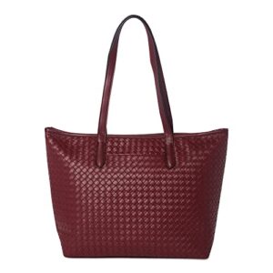 Time Tru Time and Tru Women's Woven Faux Leather 3-Piece Handbag Set Tote, Wristlet and Wallet (Burgundy Brick)