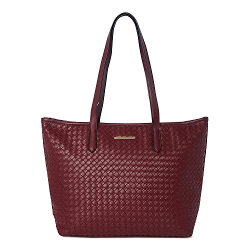 Time Tru Time and Tru Women's Woven Faux Leather 3-Piece Handbag Set Tote, Wristlet and Wallet (Burgundy Brick)