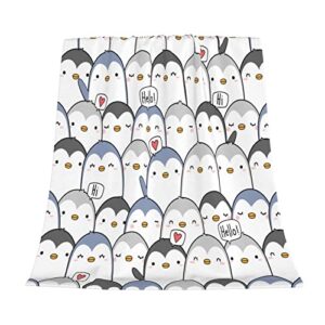 cute penguin greeting flannel fleece blanket super soft cozy plush blankets lightweight microfiber throw blanket for couch sofa bed