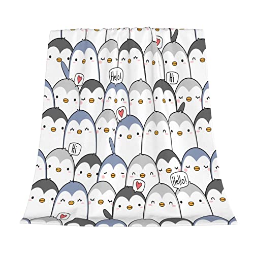 Cute Penguin Greeting Flannel Fleece Blanket Super Soft Cozy Plush Blankets Lightweight Microfiber Throw Blanket for Couch Sofa Bed