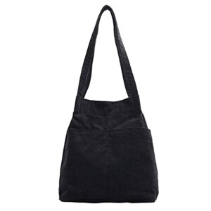 iamuhi corduroy shoulder handbag small tote purse casual daily bag,gift for women/girls,black