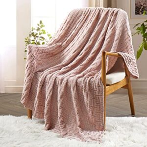 milvowoc fluffy chenille knitted throw blanket 50 x 60 inch impressive texture dusty rose chenille knit blanket for bed sofa couch chair and living room