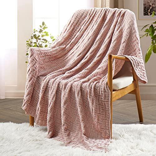 Milvowoc Fluffy Chenille Knitted Throw Blanket 50 x 60 Inch Impressive Texture Dusty Rose Chenille Knit Blanket for Bed Sofa Couch Chair and Living Room