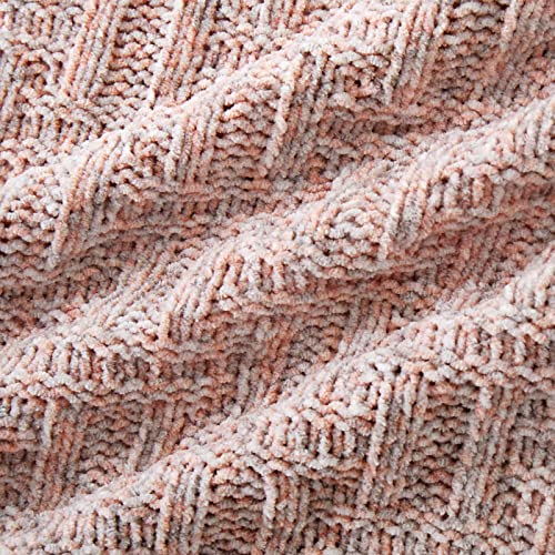 Milvowoc Fluffy Chenille Knitted Throw Blanket 50 x 60 Inch Impressive Texture Dusty Rose Chenille Knit Blanket for Bed Sofa Couch Chair and Living Room