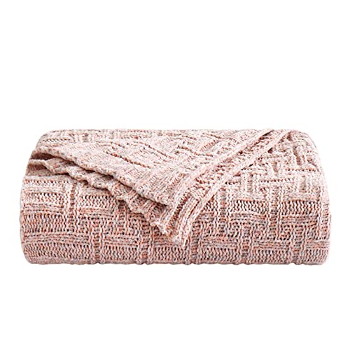 Milvowoc Fluffy Chenille Knitted Throw Blanket 50 x 60 Inch Impressive Texture Dusty Rose Chenille Knit Blanket for Bed Sofa Couch Chair and Living Room