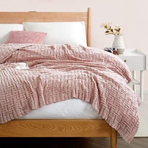 Milvowoc Fluffy Chenille Knitted Throw Blanket 50 x 60 Inch Impressive Texture Dusty Rose Chenille Knit Blanket for Bed Sofa Couch Chair and Living Room