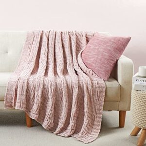 Milvowoc Fluffy Chenille Knitted Throw Blanket 50 x 60 Inch Impressive Texture Dusty Rose Chenille Knit Blanket for Bed Sofa Couch Chair and Living Room