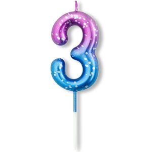 dobmit gradient color birthday number candle purple to blue glitter candle for cake topper decoration (number 3)