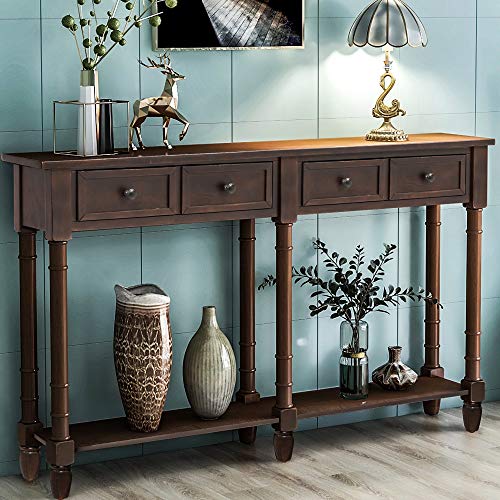 Merax Retro Console Table Sofa Table for Entryway with Drawers and Shelf Living Room Table (Espresso)