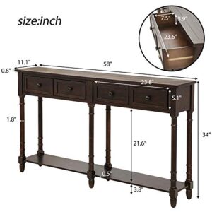 Merax Retro Console Table Sofa Table for Entryway with Drawers and Shelf Living Room Table (Espresso)