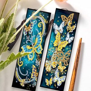 Alloyseed 2pcs Diamond Painting Bookmarks with Tassel for Office School Flower Animal Beaded Bookmark Kits DIY Special Shaped Diamond Art Craft Leather Bookmark Gift for Adults Kids Students Girls