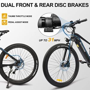 Accolmile 27.5" Electric Mountain Bike : ColaBear Adult Ebike with 8fun 48V 750W Mid Drive Motor & 17.5Ah Removable Lithium Battery & DPC18 Display, Shimano 8 Speed Gears (Black)