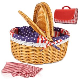 wickerz wicker picnic basket with blanket – luxurious picnic basket for 2 or 4 person with 78 x 58 inches matt and 4 napkins – upgrade your outdoor dining experience with picnic baskets for couples