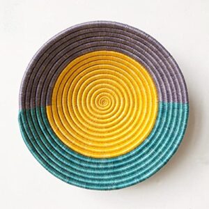 african basket- maiko/rwanda basket/woven bowl/sisal & sweetgrass basket/lilac, teal, golden yellow