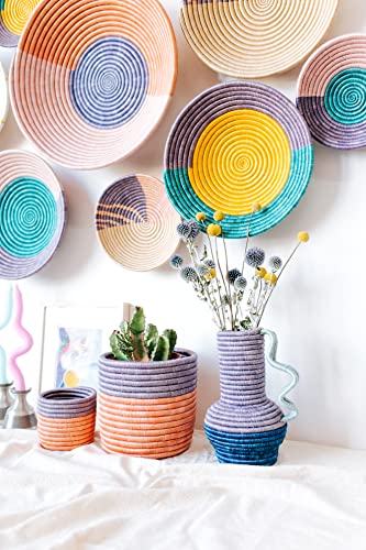 African Basket- Maiko/Rwanda Basket/Woven Bowl/Sisal & Sweetgrass Basket/Lilac, Teal, Golden Yellow