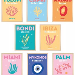 Print A To Z® Livingroom Wall Art Crayons Poster Prints Decor Set, UNFRAMED Set of 8 ( 8''x10'' ), Preppy room decor, Preppy wall decor, Preppy posters, Preppy pictures, Preppy paintings, Ibiza Print, Miami Wall Art, Travel Prints, Capri Print, Mexico Pri