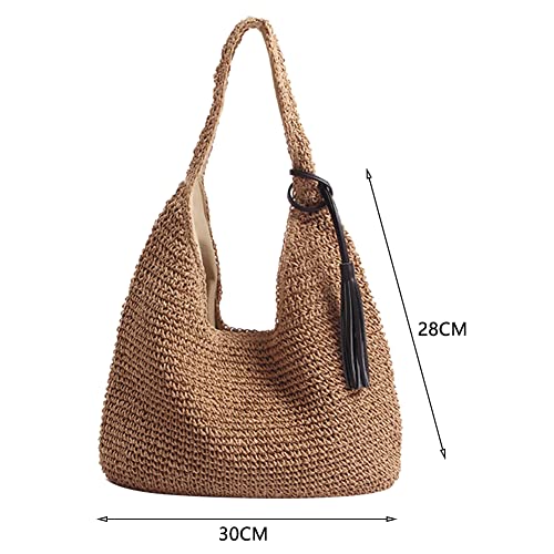 JQWSVE Straw Bag for Women Summer Beach Bag Soft Woven Tote Bag Large Rattan Shoulder Bag for Vacation