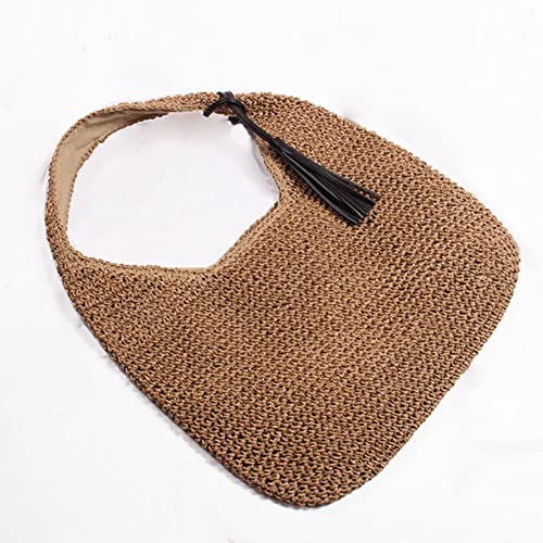 JQWSVE Straw Bag for Women Summer Beach Bag Soft Woven Tote Bag Large Rattan Shoulder Bag for Vacation