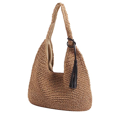 JQWSVE Straw Bag for Women Summer Beach Bag Soft Woven Tote Bag Large Rattan Shoulder Bag for Vacation