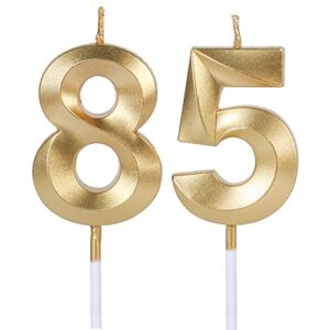 gold 85th & 58th birthday candles for cakes, number 85 58 candle cake topper for party anniversary wedding celebration decoration
