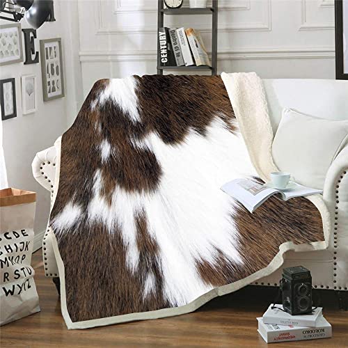 TOMWISH Cow Print Blanket Throws Animal Brown White Throw Fleece Blanket Soft Blanket Microfiber 50X60 Throw Blanket for Women Men and Kids Warm and Cozy Throw Decorative for Bedroom Sofa Floor