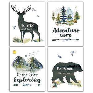 faljiok inspirational quote adventure art print, forest animals bible verse poster picture, set of 4(8”x10”) watercolor nursery wall art gift for kids room office nursery decor, unframed