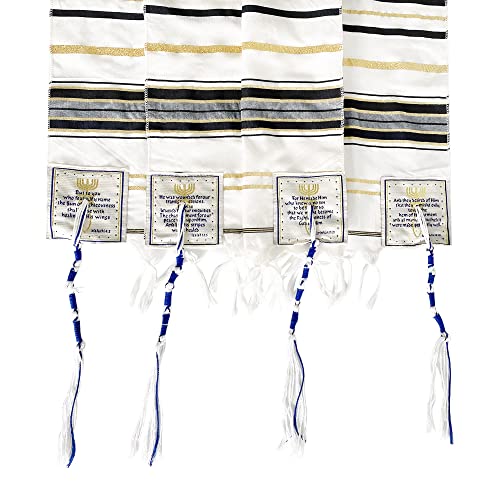 Holy Land Market Messianic Christian Shawl/Tallit - The Messiah Tallit - Medium Size (72 x 32 Inches) (Black)