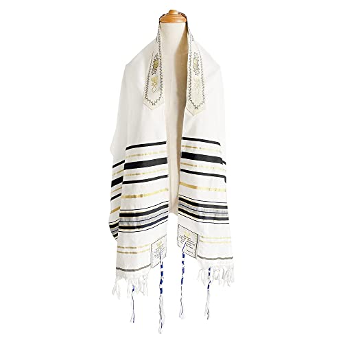 Holy Land Market Messianic Christian Shawl/Tallit - The Messiah Tallit - Medium Size (72 x 32 Inches) (Black)