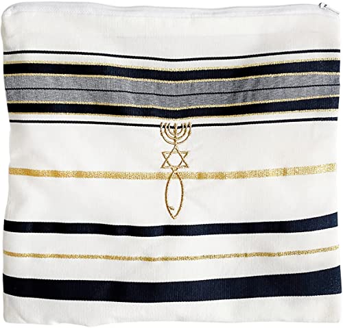 Holy Land Market Messianic Christian Shawl/Tallit - The Messiah Tallit - Medium Size (72 x 32 Inches) (Black)