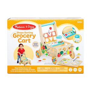 Melissa & Doug Wooden Shape Sorting Grocery Cart Push Toy and Puzzles - Pretend Play Grocery Toys, Sorting And Stacking Toys For Infants And Toddlers Ages 1+ - FSC-Certified Materials