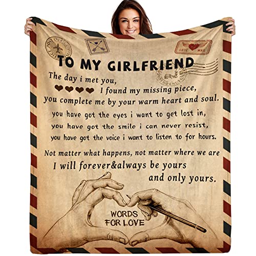 AOOCHUSS Gifts for Girlfriend to My Girlfriend Blanket Romantic Gifts for Her I Love You Throw Blankets Birthday Anniversary Cute Presents from Boyfriend Soft Blankets for Bed Sofa 50"x60"