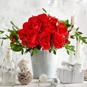 CEWOR 15pcs Artificial Roses with Stems Red Roses Valentine's Artificial Flowers Decorations for Mothers Day Bridal Bouquet Wedding Party Home Decor (Red)