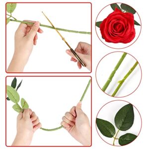 CEWOR 15pcs Artificial Roses with Stems Red Roses Valentine's Artificial Flowers Decorations for Mothers Day Bridal Bouquet Wedding Party Home Decor (Red)