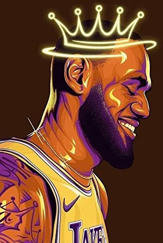 Lebron James Poster, Crowned King Lebron James Lakers Canvas Wall Art Print, Basketball Star Sports Inspirational Poster for Men Boys Bedroom Decor, (16"x24"-No Frame), The Best Gift for Sports Fans