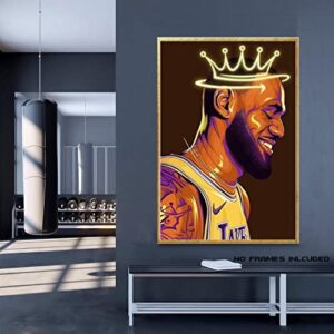 Lebron James Poster, Crowned King Lebron James Lakers Canvas Wall Art Print, Basketball Star Sports Inspirational Poster for Men Boys Bedroom Decor, (16"x24"-No Frame), The Best Gift for Sports Fans