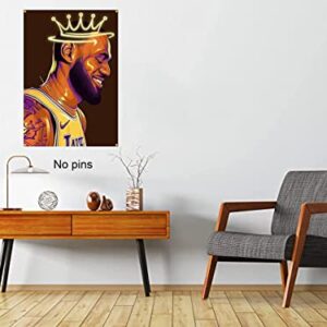 Lebron James Poster, Crowned King Lebron James Lakers Canvas Wall Art Print, Basketball Star Sports Inspirational Poster for Men Boys Bedroom Decor, (16"x24"-No Frame), The Best Gift for Sports Fans