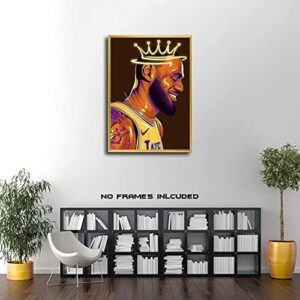 Lebron James Poster, Crowned King Lebron James Lakers Canvas Wall Art Print, Basketball Star Sports Inspirational Poster for Men Boys Bedroom Decor, (16"x24"-No Frame), The Best Gift for Sports Fans