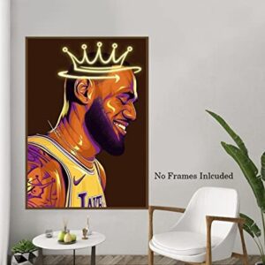 Lebron James Poster, Crowned King Lebron James Lakers Canvas Wall Art Print, Basketball Star Sports Inspirational Poster for Men Boys Bedroom Decor, (16"x24"-No Frame), The Best Gift for Sports Fans