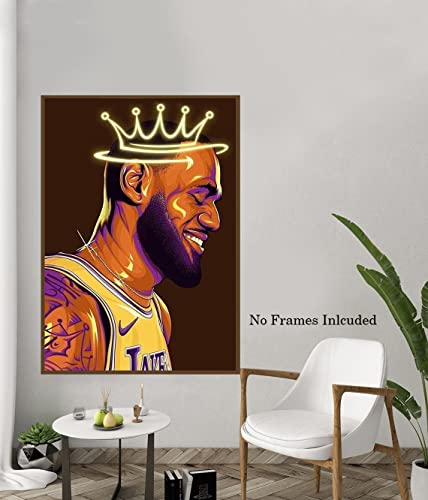 Lebron James Poster, Crowned King Lebron James Lakers Canvas Wall Art Print, Basketball Star Sports Inspirational Poster for Men Boys Bedroom Decor, (16"x24"-No Frame), The Best Gift for Sports Fans