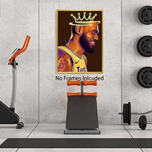 Lebron James Poster, Crowned King Lebron James Lakers Canvas Wall Art Print, Basketball Star Sports Inspirational Poster for Men Boys Bedroom Decor, (16"x24"-No Frame), The Best Gift for Sports Fans