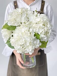 yalzonemet 3pcs white hydrangea artificial flowers,21inchs real touch faux hydrangea flowers for decoration,wedding centerpieces fake flowers for tables bride bridesmaid bouquet party home garden
